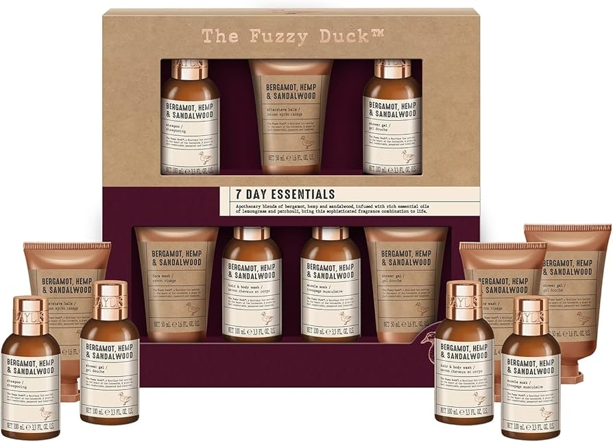The Fuzzy Duck Bergamot, Hemp & Sandalwood Men's 7 Day Essentials Gift Set